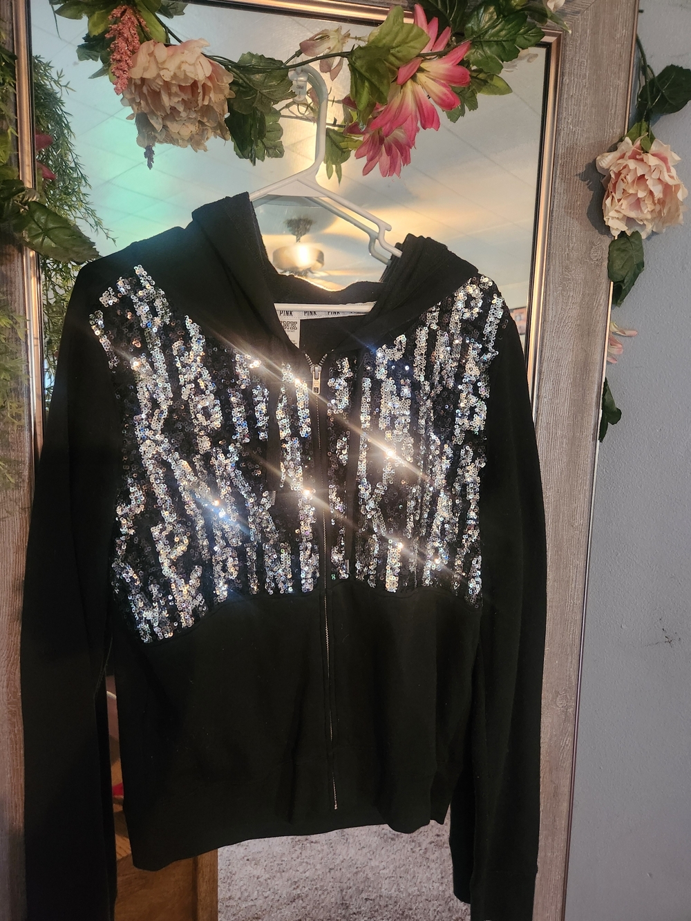 Victoria's Secret Black Sequin Zip Hoodie